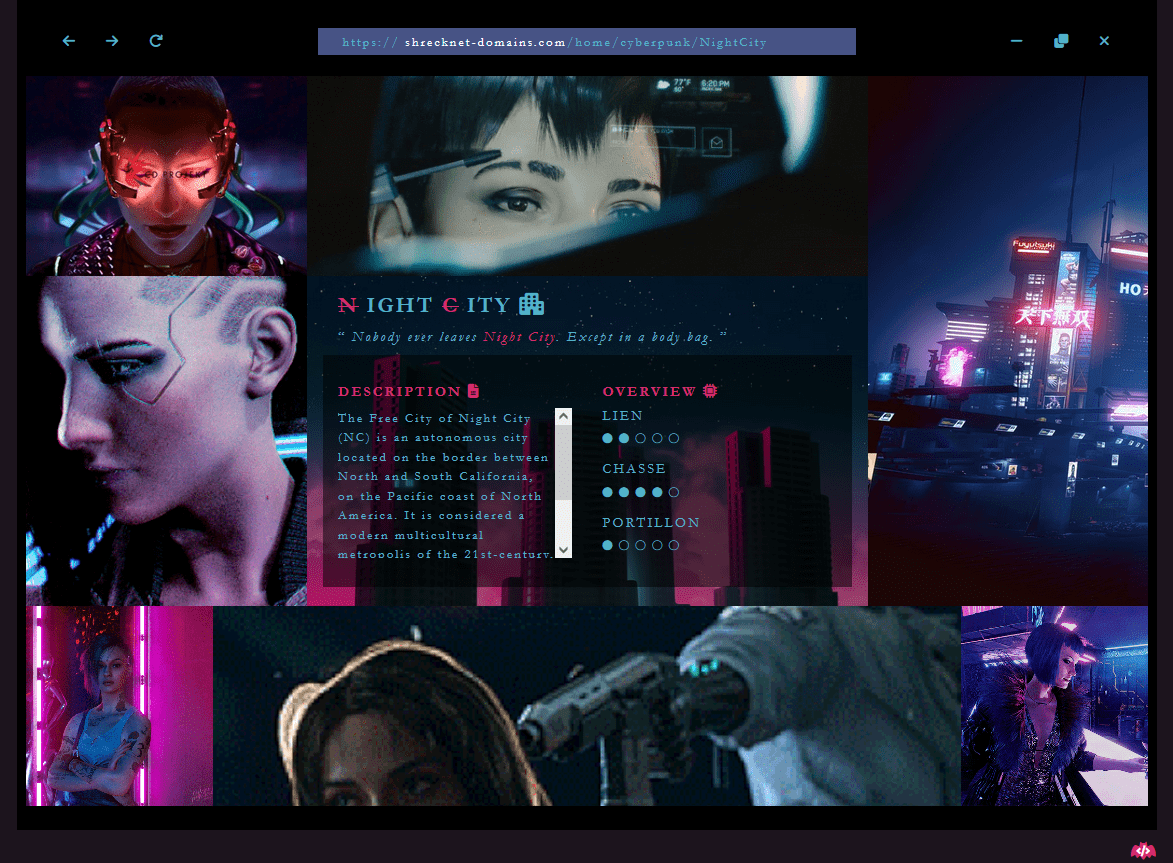 Cyberpunk 77 Night City inspired Toyhou.se profile code