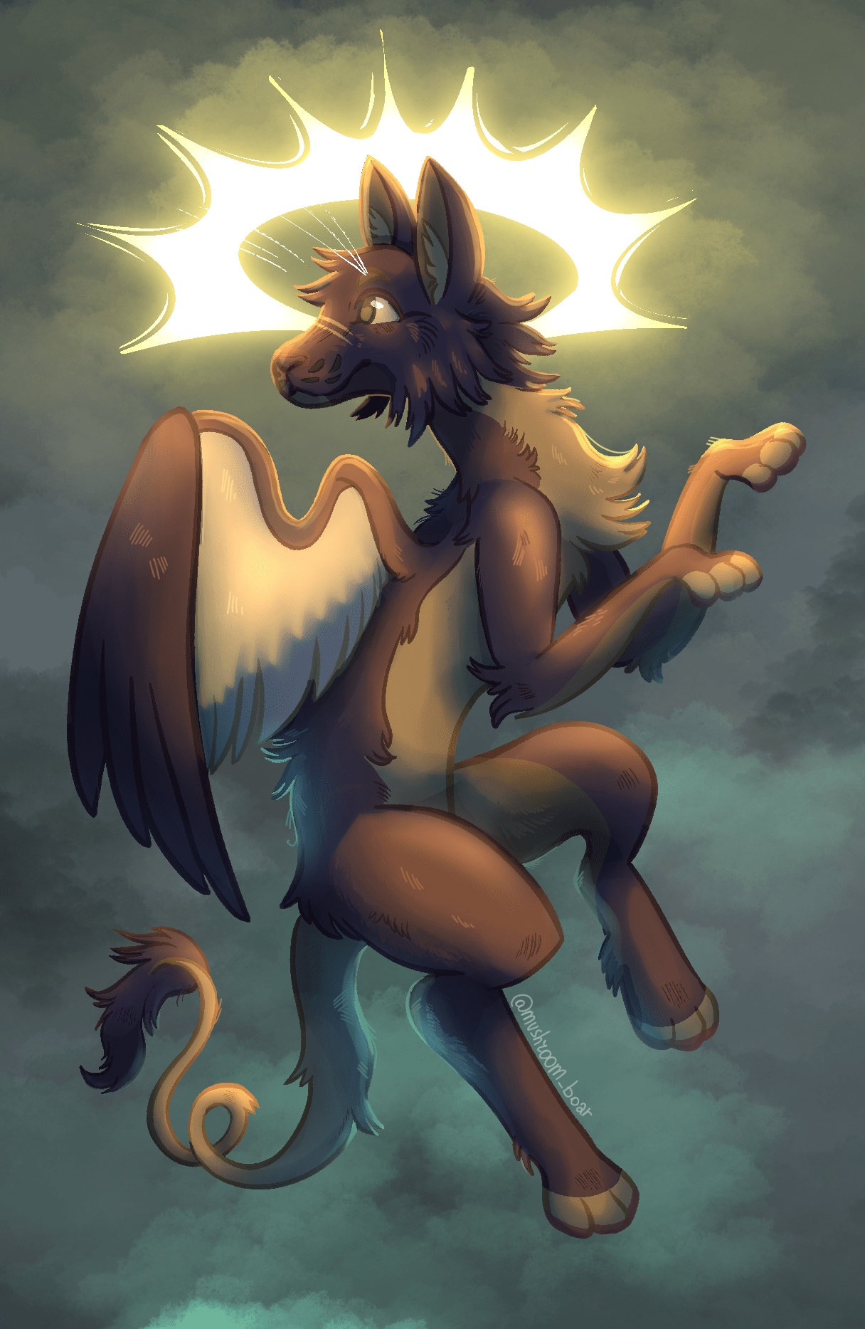 Hippogriff flying in a dark sky